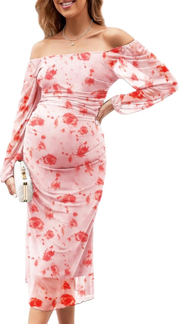 Mesh Maternity Dress Cocktail Wedding Guest Baby Shower Pregnancy Shoot Fall Pastel Floral