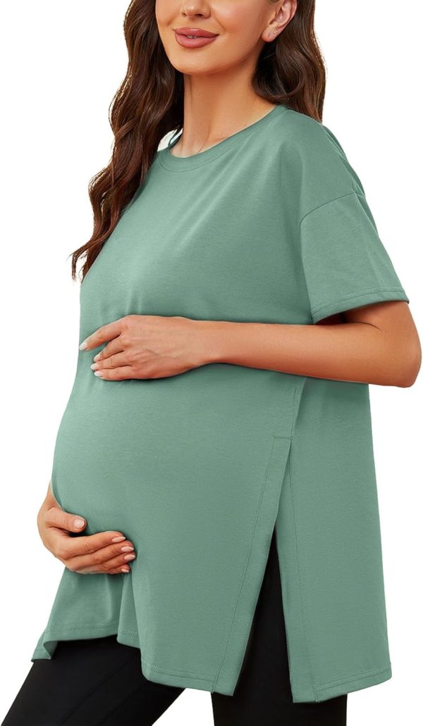 Women's Casual Maternity Shirt: Side Slit Design, Short Sleeve, Loose Fit – Pregnancy Wear