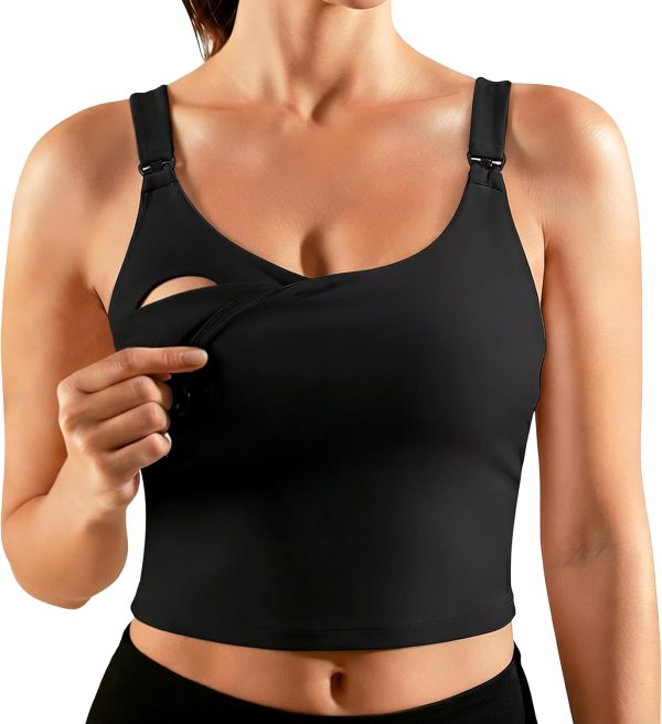 Nursing Bras for Breastfeeding Longline Sports Maternity V Neck Buttery Soft Crop Tank Top with Built in Bra