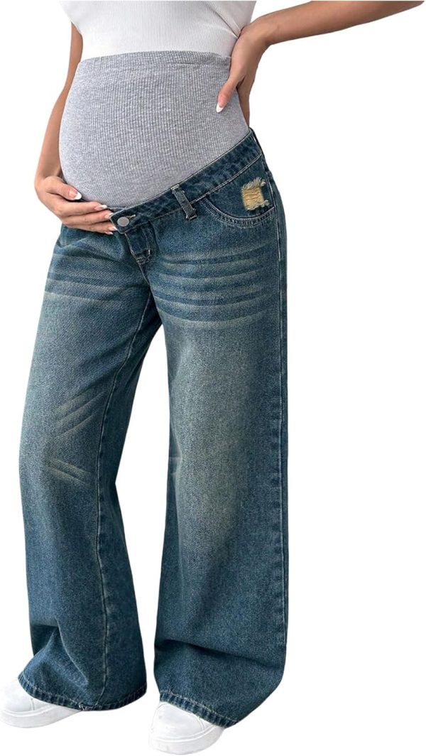 Women's Maternity Bootcut Jeans — Wide-Leg, Straight-Fit, High-Waisted, Full-Panel Denim