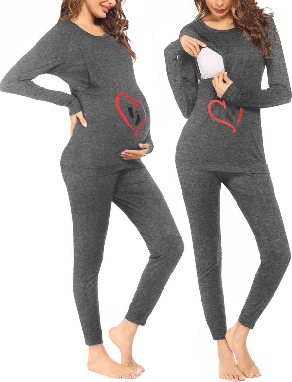 Nursing Pajama Set Long Sleeve Maternity Sleepwear Labor Delivery Pjs Breastfeeding Thermal Underwear Clothes