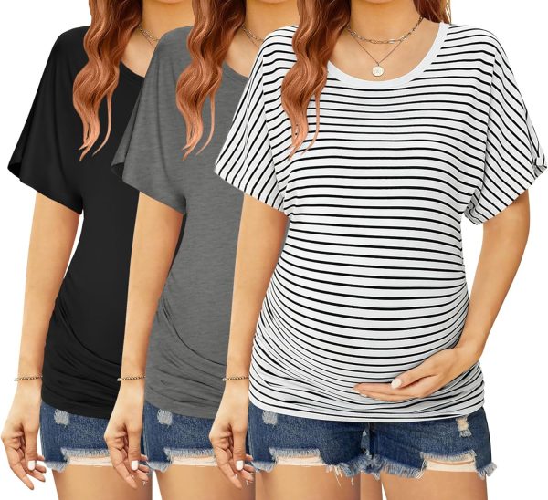 Maternity Tops 3-Pack: Batwing Sleeves with Side Ruching – Casual Pregnancy Apparel