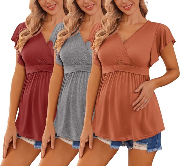 Maternity Tops 3-Pack: Flutter Sleeve Nursing Tops – Pregnancy Apparel